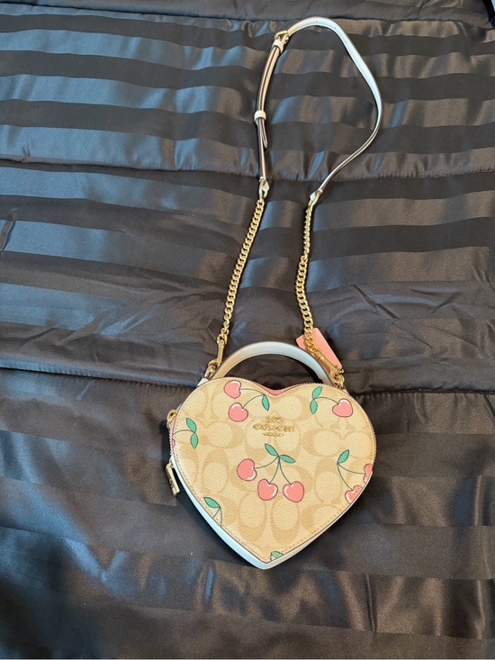 Coach Handbags - Coach Beige Signature Heart Crossbody with Pink Cherry Print